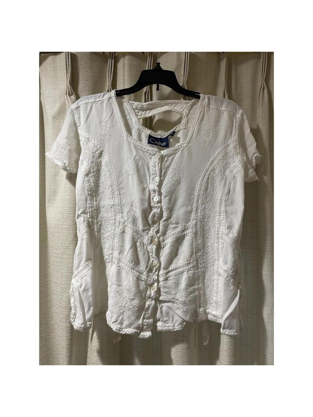 Coline Fairy Boho Renaissance Button Tie Back Tunic India Whimsy Plus XL White